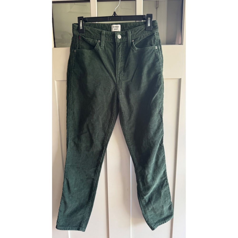 Sunday Best Aritzia Green Corduroy Straight Leg High Rise Pants Size 4